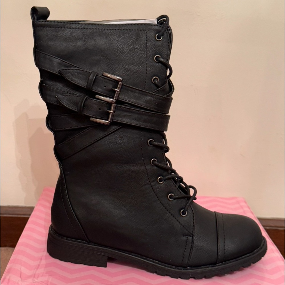 HAILEY JEANS CO JIMBA BLACK MOTO BIKER MOTORCYCLE COMBAT BOOTS SANDALS SIZE 8.5
